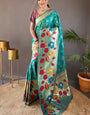 Girlish Rama Paithani Silk Saree With Surpassing Blouse Piece