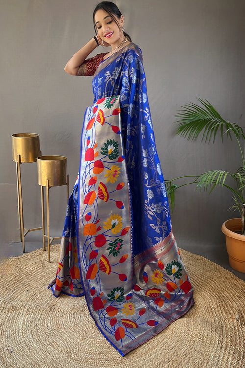 Load image into Gallery viewer, Opulent Royal Blue Paithani Silk Saree With Preferable Blouse Piece
