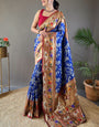 Captivating Royal Blue Paithani Silk Saree With Impressive Blouse Piece