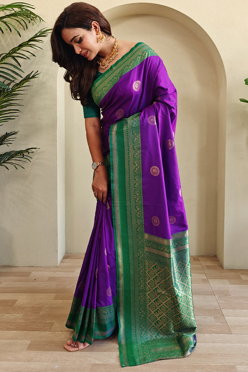Winsome Purple Soft Banarasi Silk Saree With Beleaguer Blouse Piece