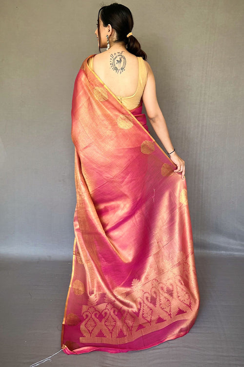 Load image into Gallery viewer, Scintillating Dark Pink Soft Banarasi Tissue Silk Saree With Enthralling Blouse Piece
