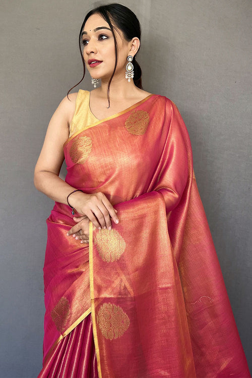 Load image into Gallery viewer, Scintillating Dark Pink Soft Banarasi Tissue Silk Saree With Enthralling Blouse Piece
