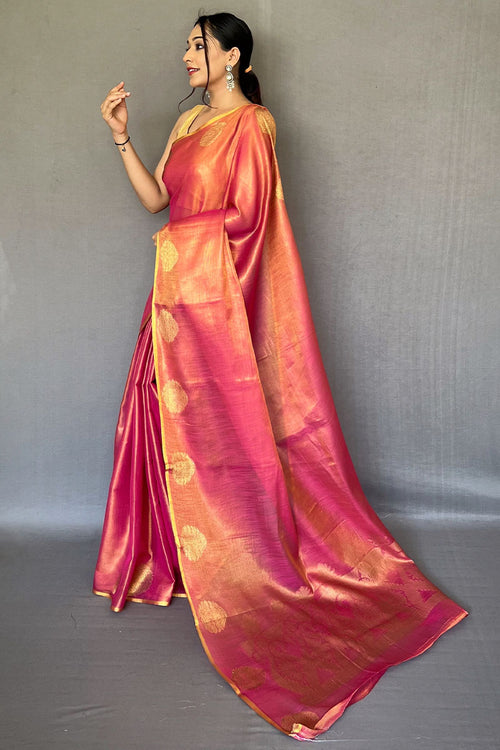 Load image into Gallery viewer, Scintillating Dark Pink Soft Banarasi Tissue Silk Saree With Enthralling Blouse Piece
