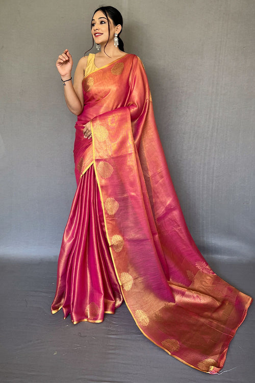 Load image into Gallery viewer, Scintillating Dark Pink Soft Banarasi Tissue Silk Saree With Enthralling Blouse Piece
