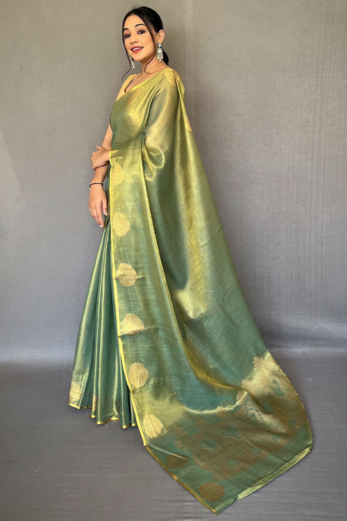 Load image into Gallery viewer, Ineffable Green Soft Banarasi Tissue Silk Saree With Nectarous Blouse Piece
