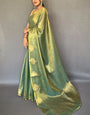 Ineffable Green Soft Banarasi Tissue Silk Saree With Nectarous Blouse Piece