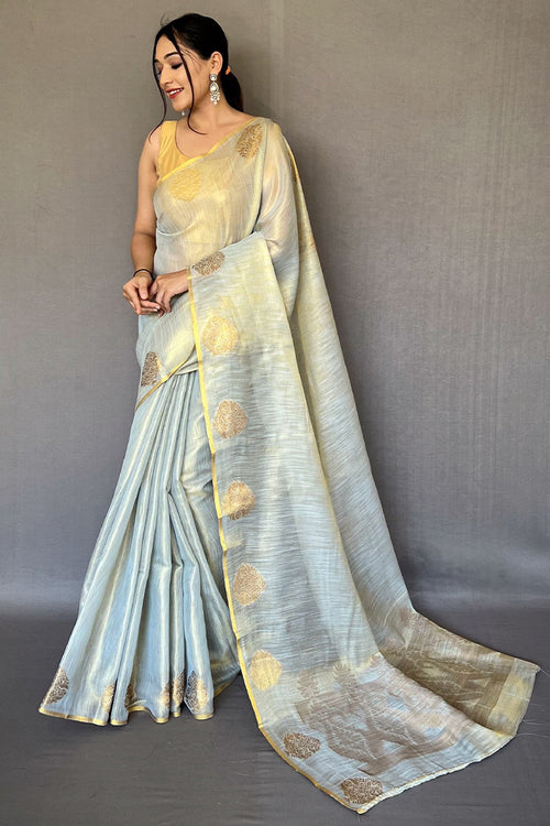 Load image into Gallery viewer, Enthralling Grey Soft Banarasi Tissue Silk Saree With Tantalizing Blouse Piece
