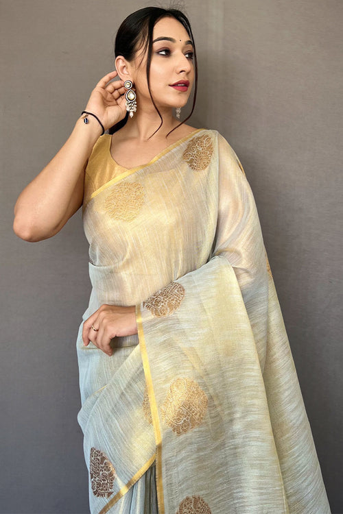 Load image into Gallery viewer, Enthralling Grey Soft Banarasi Tissue Silk Saree With Tantalizing Blouse Piece
