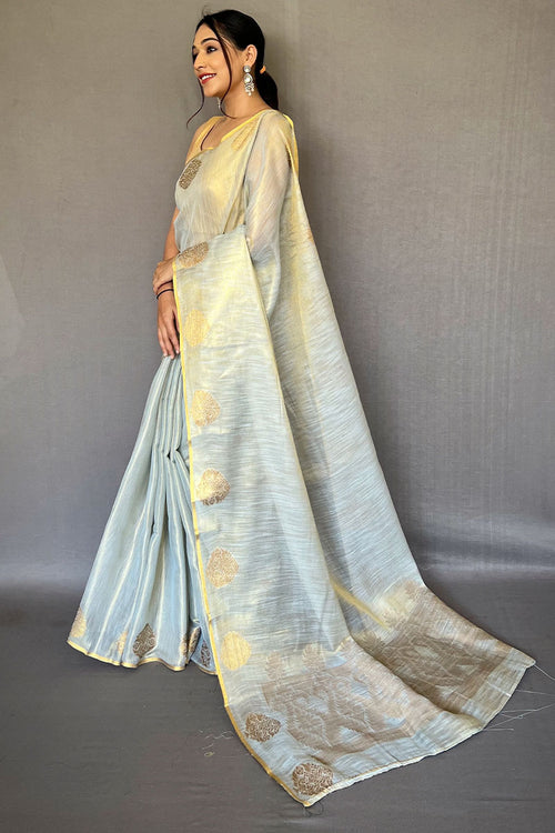 Load image into Gallery viewer, Enthralling Grey Soft Banarasi Tissue Silk Saree With Tantalizing Blouse Piece
