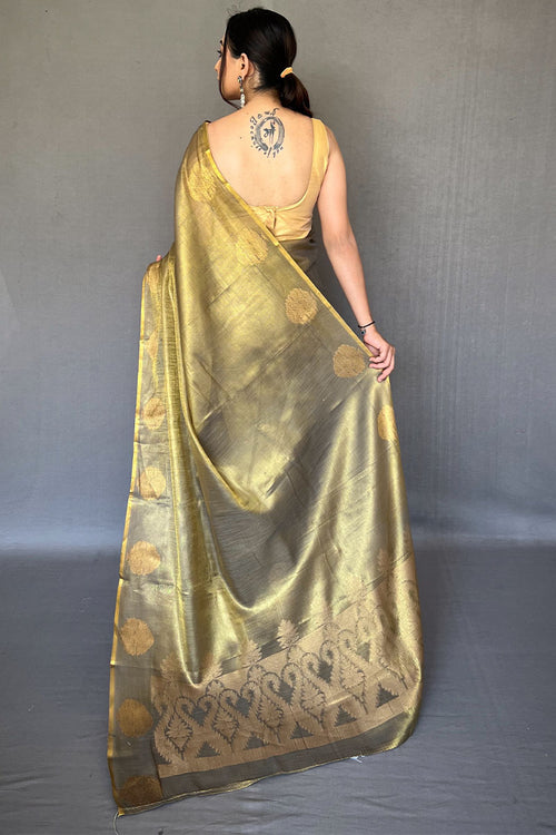 Load image into Gallery viewer, Aplomb Mehndi Soft Banarasi Tissue Silk Saree With Scintillating Blouse Piece
