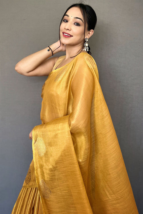 Load image into Gallery viewer, Vivacious Mustard Soft Banarasi Tissue Silk Saree With Inimitable Blouse Piece
