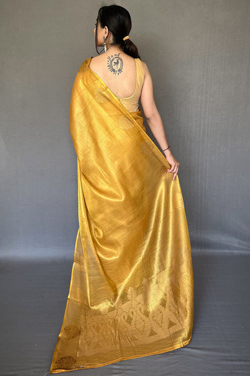 Load image into Gallery viewer, Vivacious Mustard Soft Banarasi Tissue Silk Saree With Inimitable Blouse Piece
