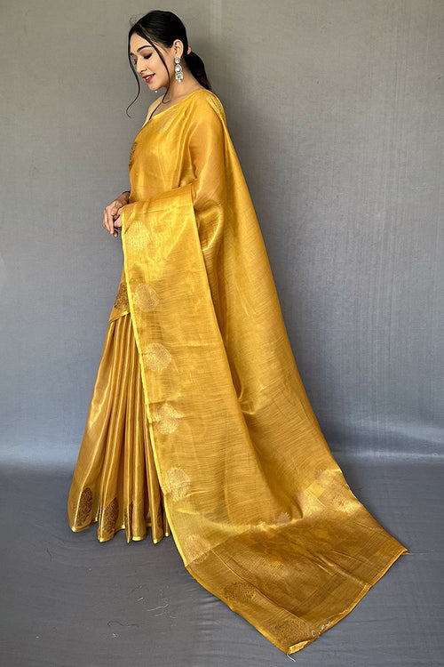 Load image into Gallery viewer, Vivacious Mustard Soft Banarasi Tissue Silk Saree With Inimitable Blouse Piece
