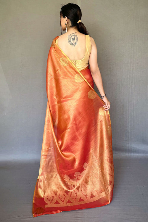 Load image into Gallery viewer, Opulent Orange Soft Banarasi Tissue Silk Saree With Luminous Blouse Piece
