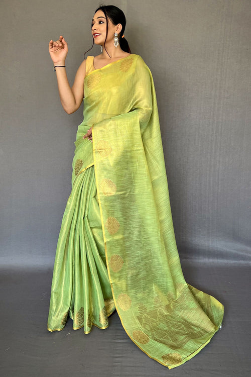 Load image into Gallery viewer, Dulcet Parrot Soft Banarasi Tissue Silk Saree With Ephemeral Blouse Piece
