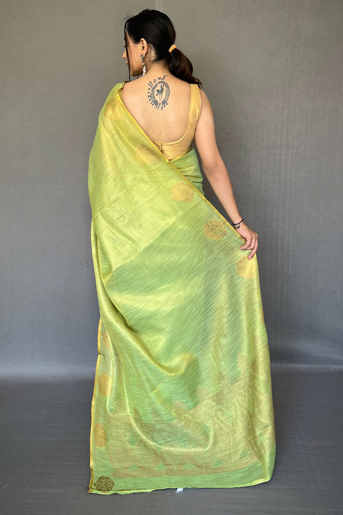 Load image into Gallery viewer, Dulcet Parrot Soft Banarasi Tissue Silk Saree With Ephemeral Blouse Piece
