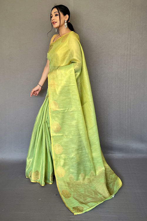 Load image into Gallery viewer, Dulcet Parrot Soft Banarasi Tissue Silk Saree With Ephemeral Blouse Piece
