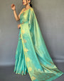 Grandiose Turquoise Soft Banarasi Tissue Silk Saree With Verdant Blouse Piece