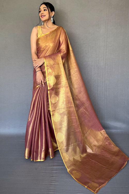 Load image into Gallery viewer, Ravishing Wine Soft Banarasi Tissue Silk Saree With Winsome Blouse Piece
