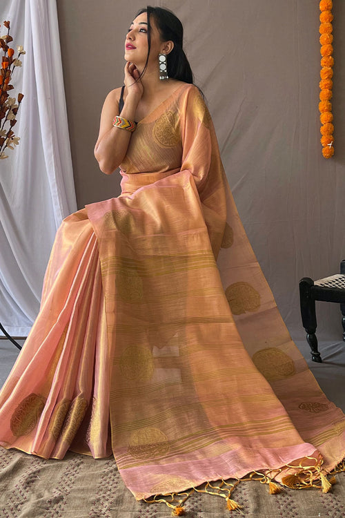 Load image into Gallery viewer, Trendy Baby Pink Soft Banarasi Tissue Silk Saree With Flattering Blouse Piece
