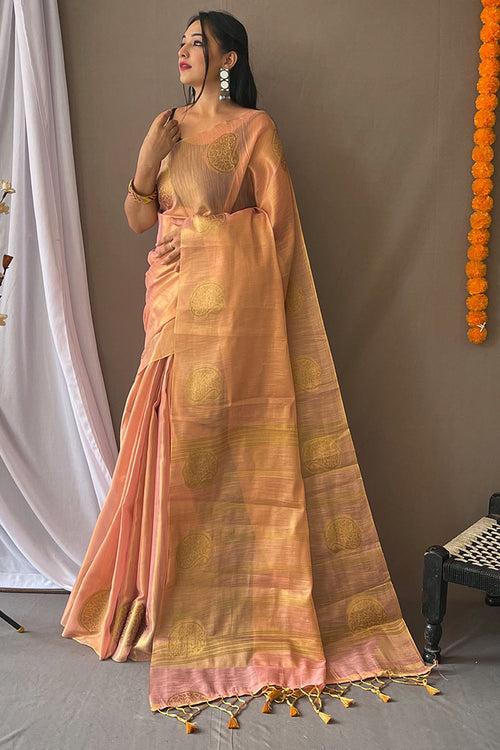 Load image into Gallery viewer, Trendy Baby Pink Soft Banarasi Tissue Silk Saree With Flattering Blouse Piece
