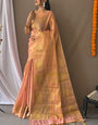 Trendy Baby Pink Soft Banarasi Tissue Silk Saree With Flattering Blouse Piece