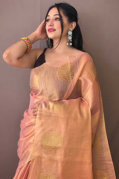 Load image into Gallery viewer, Trendy Baby Pink Soft Banarasi Tissue Silk Saree With Flattering Blouse Piece
