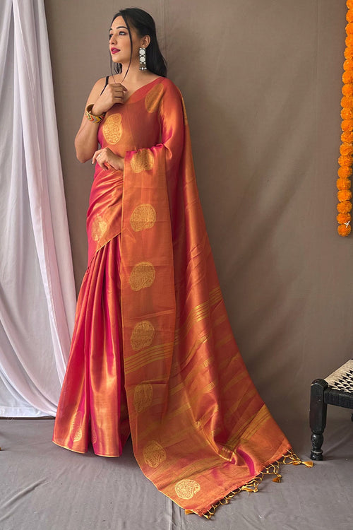 Load image into Gallery viewer, Classy Dark Pink Soft Banarasi Tissue Silk Saree With Gleaming Blouse Piece
