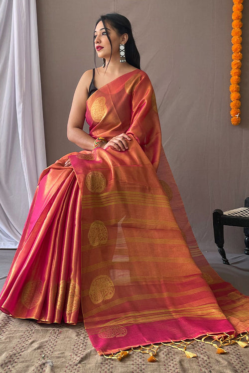 Load image into Gallery viewer, Classy Dark Pink Soft Banarasi Tissue Silk Saree With Gleaming Blouse Piece
