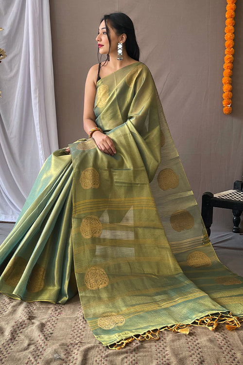 Load image into Gallery viewer, Precious Green Soft Banarasi Tissue Silk Saree With Stylish Blouse Piece
