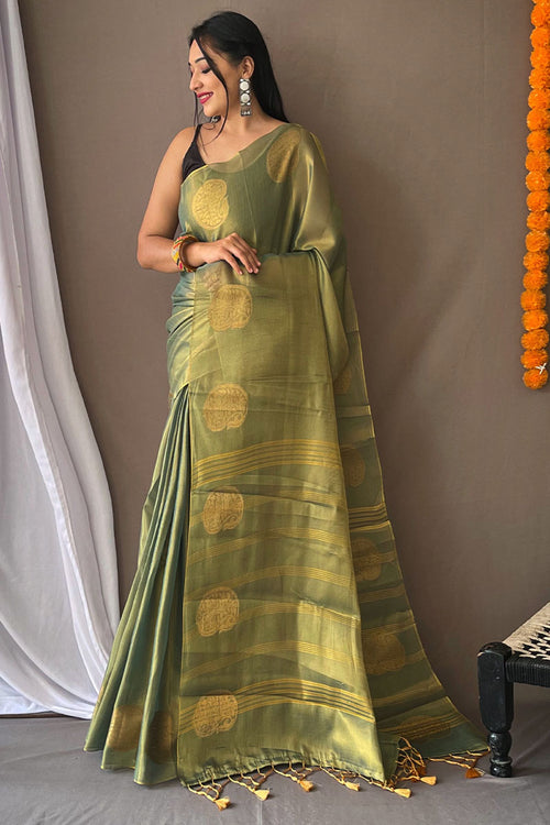 Load image into Gallery viewer, Precious Green Soft Banarasi Tissue Silk Saree With Stylish Blouse Piece
