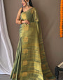 Precious Green Soft Banarasi Tissue Silk Saree With Stylish Blouse Piece