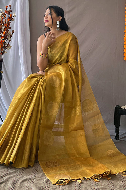 Load image into Gallery viewer, Jazzy Mustard Soft Banarasi Tissue Silk Saree With Majesty Blouse Piece
