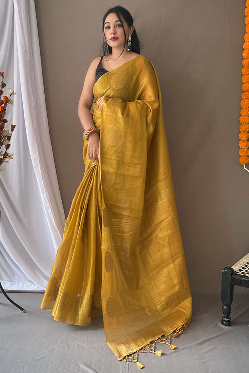 Load image into Gallery viewer, Jazzy Mustard Soft Banarasi Tissue Silk Saree With Majesty Blouse Piece
