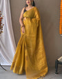 Jazzy Mustard Soft Banarasi Tissue Silk Saree With Majesty Blouse Piece