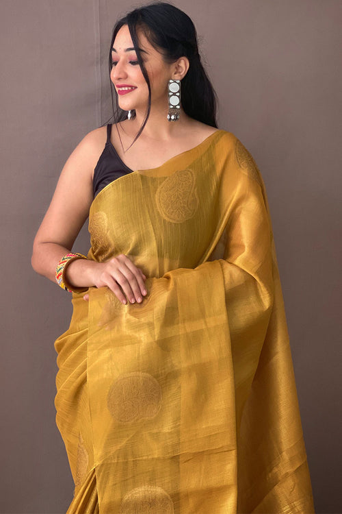 Load image into Gallery viewer, Jazzy Mustard Soft Banarasi Tissue Silk Saree With Majesty Blouse Piece
