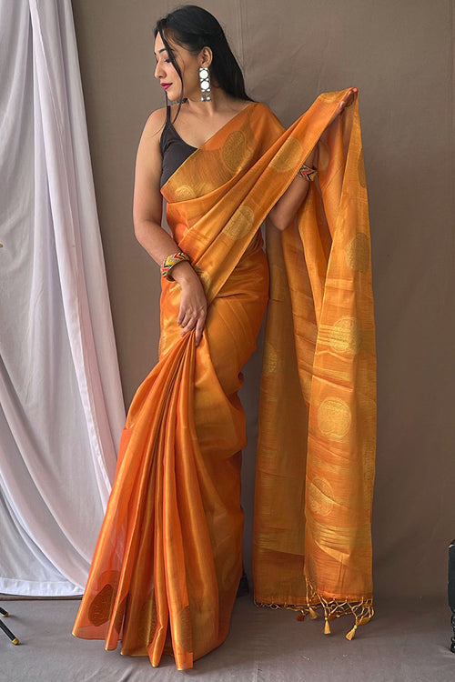 Load image into Gallery viewer, Flameboyant Orange Soft Banarasi Tissue Silk Saree With Flameboyant Blouse Piece
