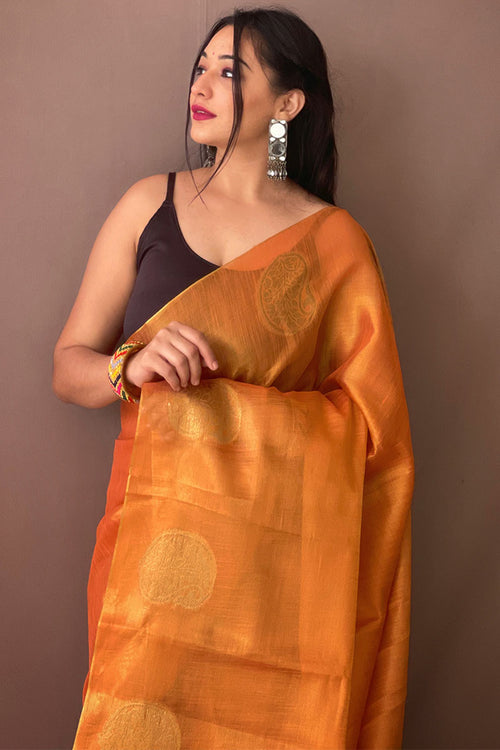 Load image into Gallery viewer, Flameboyant Orange Soft Banarasi Tissue Silk Saree With Flameboyant Blouse Piece
