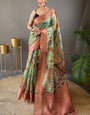 Majestic Green Kalamkari Printed Saree With Whimsical Blouse Piece