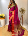 Radiant Dark Pink Soft Banarasi Silk Saree With Mesmeric Blouse Piece