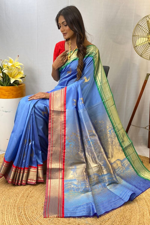 Load image into Gallery viewer, Blissful Firozi Soft Banarasi Silk Saree With Adoring Blouse Piece
