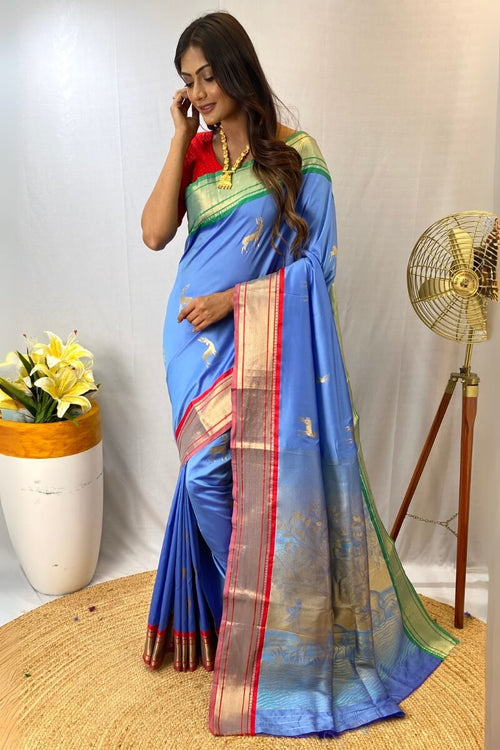 Load image into Gallery viewer, Blissful Firozi Soft Banarasi Silk Saree With Adoring Blouse Piece
