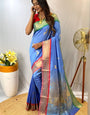 Blissful Firozi Soft Banarasi Silk Saree With Adoring Blouse Piece