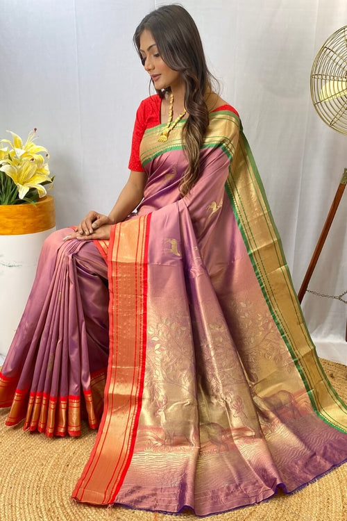 Load image into Gallery viewer, Cynosure Lavender Soft Banarasi Silk Saree With Eloquence Blouse Piece
