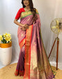 Cynosure Lavender Soft Banarasi Silk Saree With Eloquence Blouse Piece