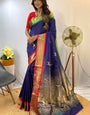 Ephemeral Navy Blue Soft Banarasi Silk Saree With Sempiternal Blouse Piece