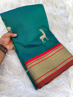 Ornate Rama Pure Zari Weaving Banarasi Silk Saree With Majesty Blouse Piece