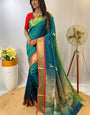 Enamoring Rama Soft Banarasi Silk Saree With Opulent Blouse Piece