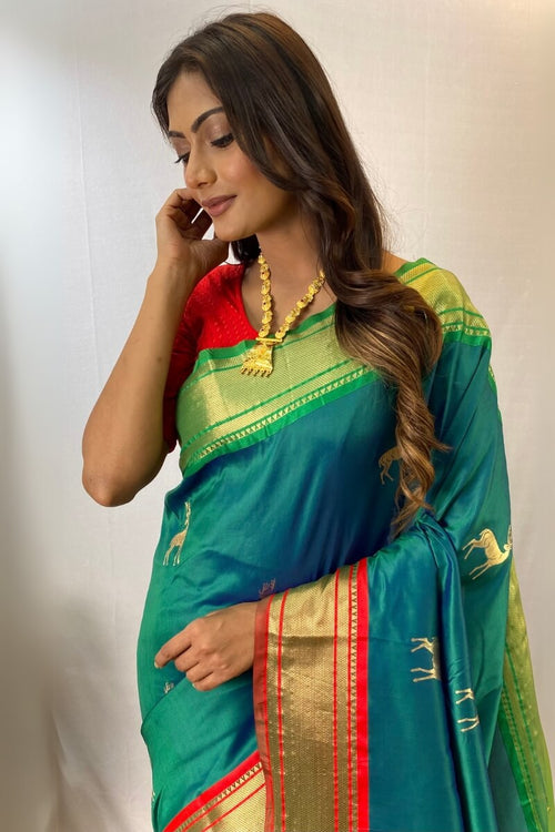 Load image into Gallery viewer, Enamoring Rama Soft Banarasi Silk Saree With Opulent Blouse Piece
