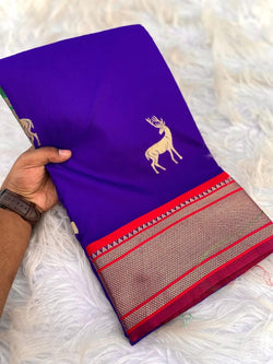 Pretty Royal Blue Pure Zari Weaving Banarasi Silk Saree With Transcendent Blouse Piece